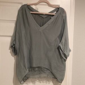 Layered Hem Gray Silky Blouse